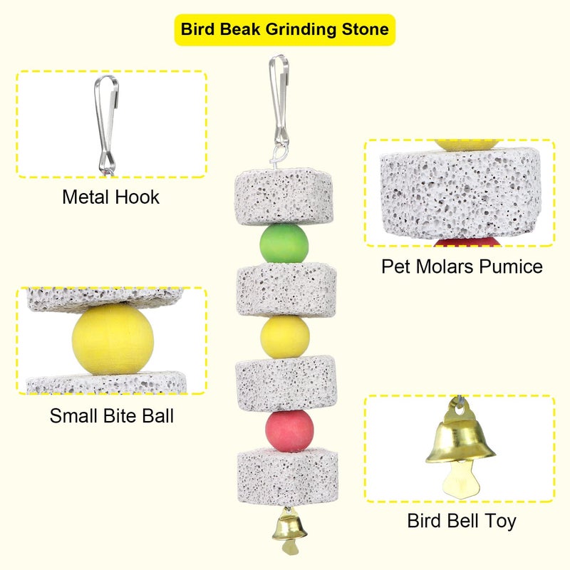 Litewoo Parrot Bird Chew Toys 2-Pcs, Bird Beak Grinding Lava Block with Bell Toy for Conure, Budgie, Parakeet, Cockatoo, Cockatiel, Finch - Image 3